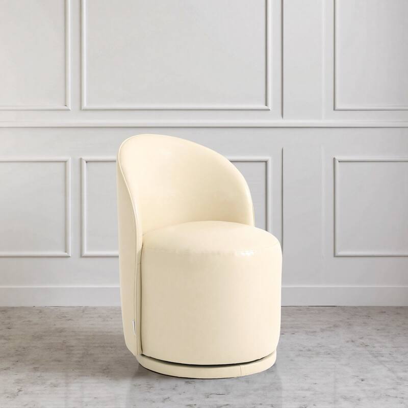 Modern Armless 360-Degree Swivel Dining Chair Barrel Chair - SINGLE - CREAM LEATHER