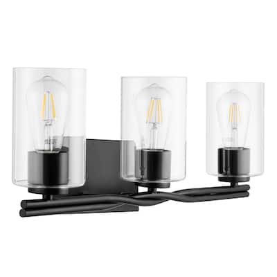 Prominence Home Lantier Matte Black 3-Light Bathroom Vanity Light with Clear Glass