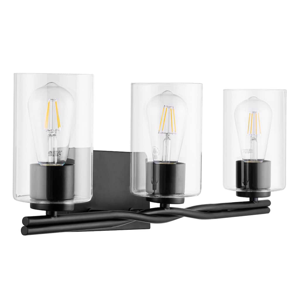 Prominence Home Lantier Matte Black 3-Light Bathroom Vanity Light with Clear Glass