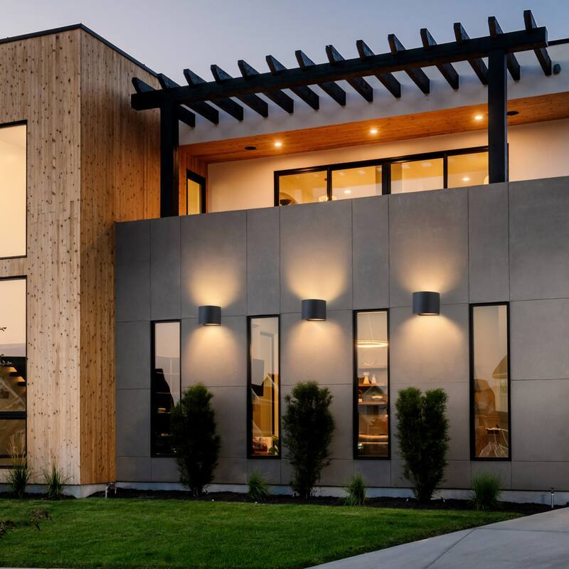 Modern 1-Light Cylinder LED Outdoor Wall Light - 4.5-in H x 5.8-in W x 5.1-in D