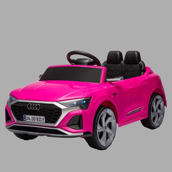 slide 2 of 18, 12V Audi SQ8 Kids Electric Car with Parental Remote,3 Speed Modes,Dual Drive,Music Player,LED Lights for Ages 3-6. Pink