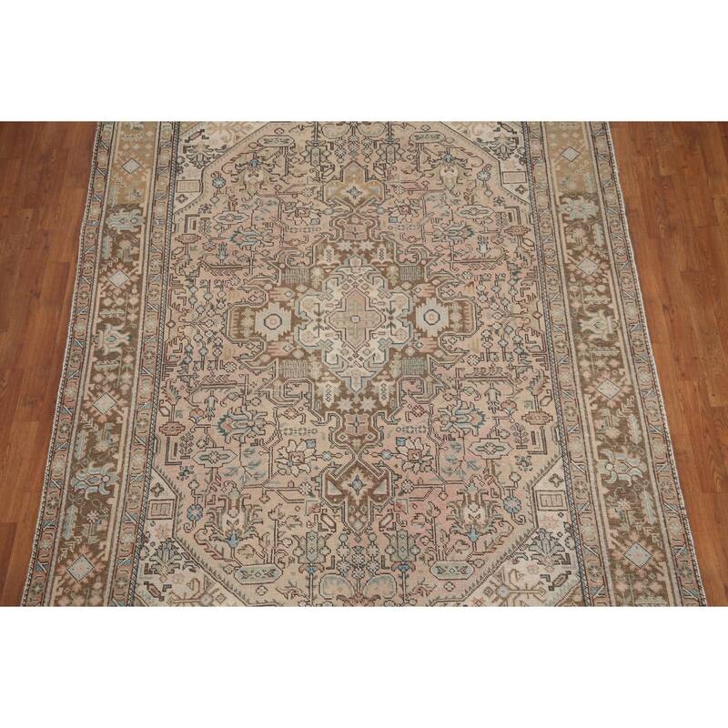 Hand Knotted Oriental 100% Wool Carpet Traditional Medallion Pink Tabriz Area Rug - 9' 7'' X 6' 7''