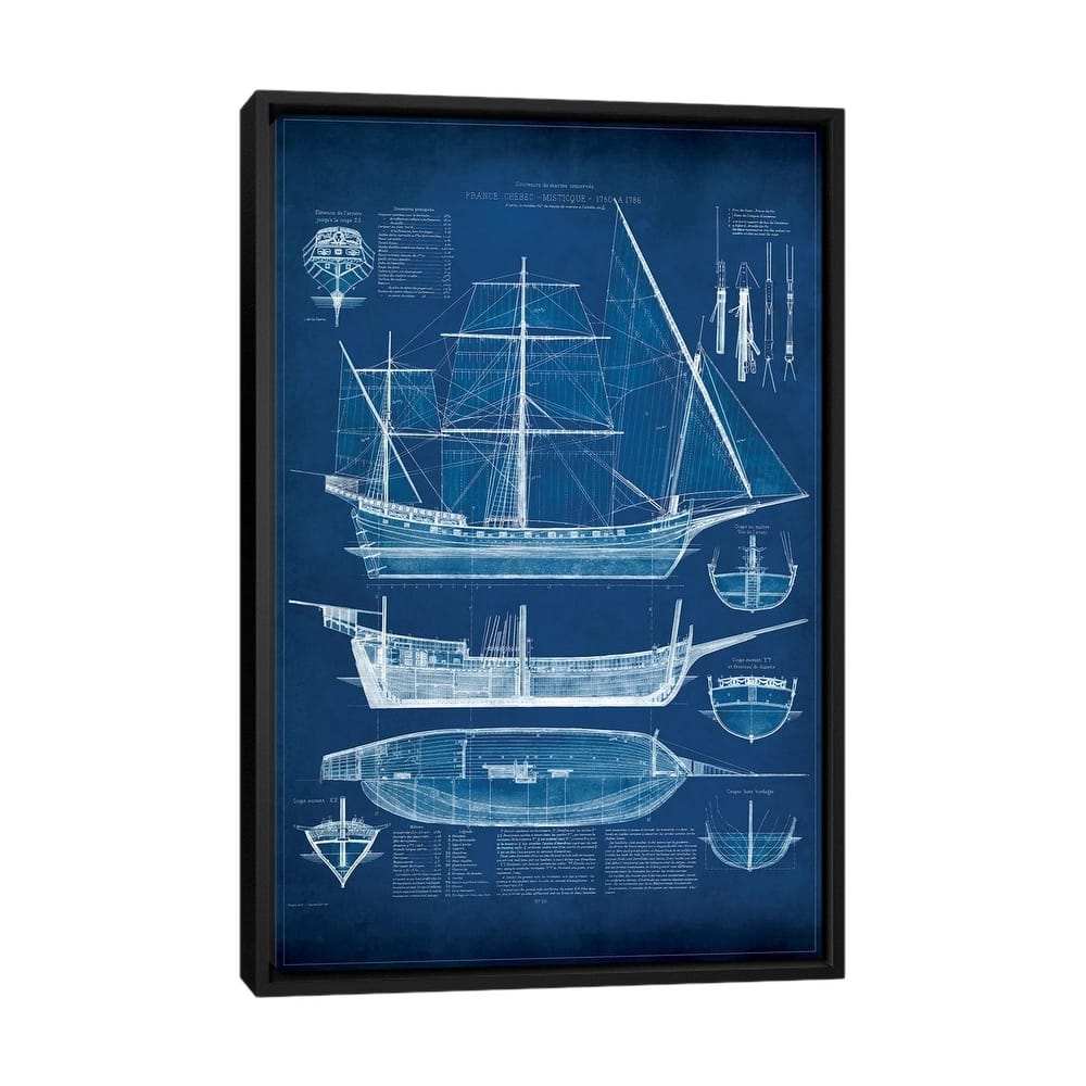 iCanvas "Antique Ship Blueprint I" by Vision Studio Framed Canvas Print