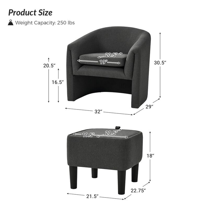 Arturo Modern Upholstered Armchair with Storable Removable Leg Ottoman by HULALA HOME