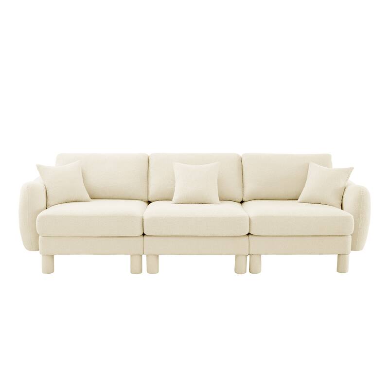 109.4" 3-Seater Modern Upholstered Sofa Couch, Deep-Seat Sectional Sofa with Shell-Shaped Armrests, Leisure Sofa for Living Room
