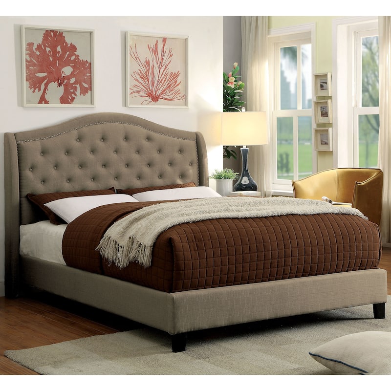 Furniture of America Wall Traditional Grey Fabric Tufted Platform Bed - King