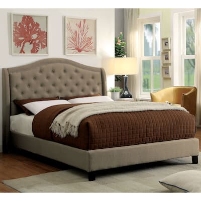 Furniture of America Wall Traditional Grey Fabric Tufted Platform Bed