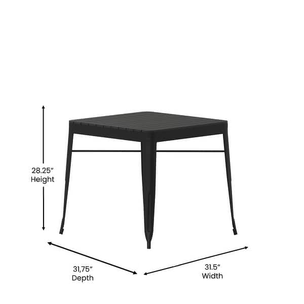 dimension image slide 1 of 2, All-Weather Resin Top Square Table & 4 Metal Chairs with Poly Resin Seats - 31.5"W x 31.75"D x 28.25"H