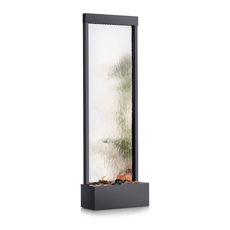 Alpine Corporation 72" Zen Mirror Waterfall Fountain with LED Lights and Stones