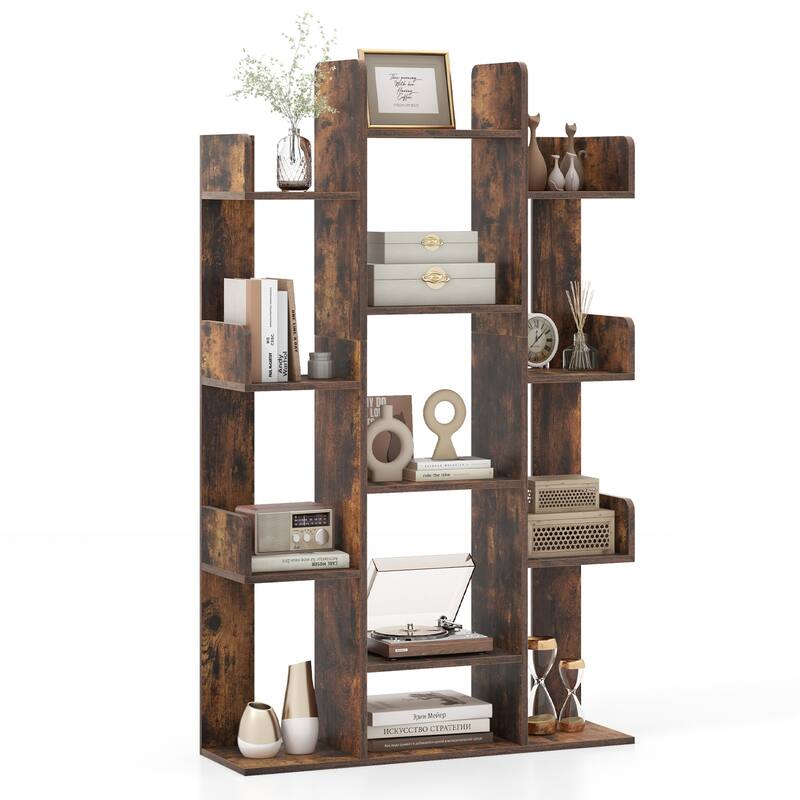 Costway 1/2 PCS Bookshelf Tree-Shaped Bookcase with 13 Storage Shelf - 2 PCS