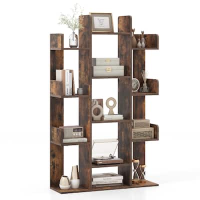 Costway 1/2 PCS Bookshelf Tree-Shaped Bookcase with 13 Storage Shelf - 2 PCS