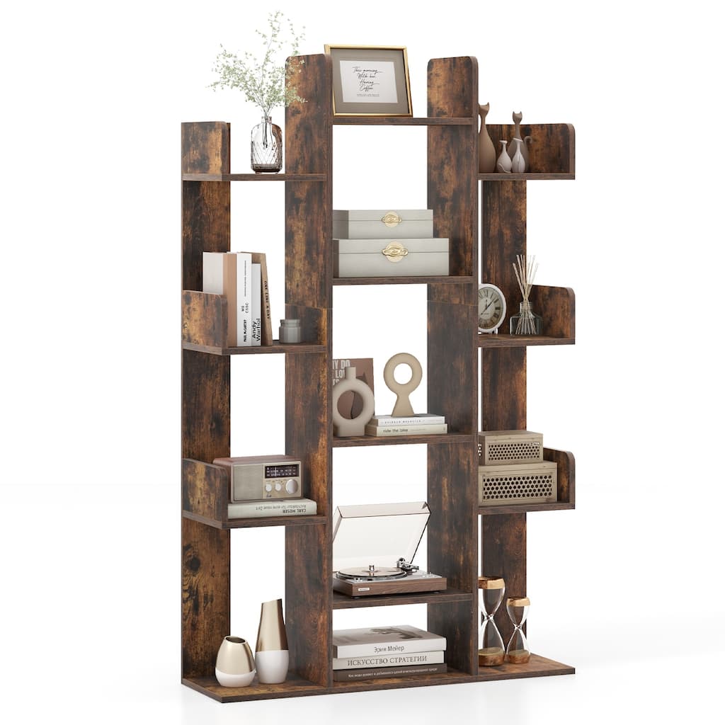 Costway 1/2 PCS Bookshelf Tree-Shaped Bookcase with 13 Storage Shelf - 2 PCS