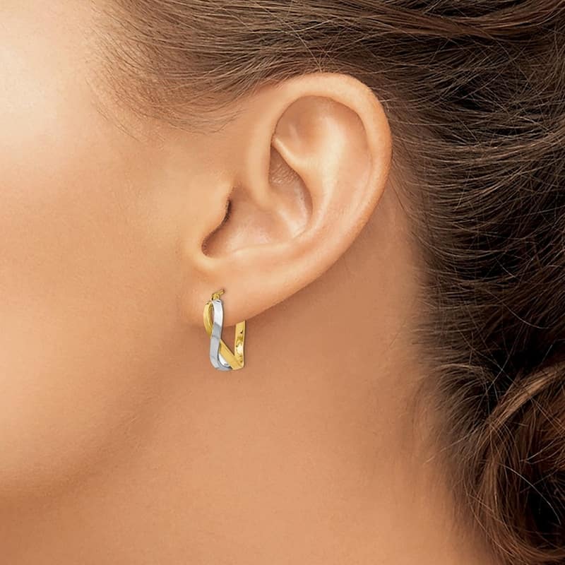 Curata 14k Two-Tone Gold Polished Intertwining Hoop Earrings (6mm x 18mm)