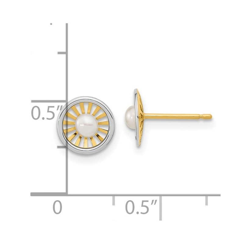 Curata 14k Two tone Gold 8mm 3-3.5mm Freshwater Cultured Pearl Pinwheel Post Earrings