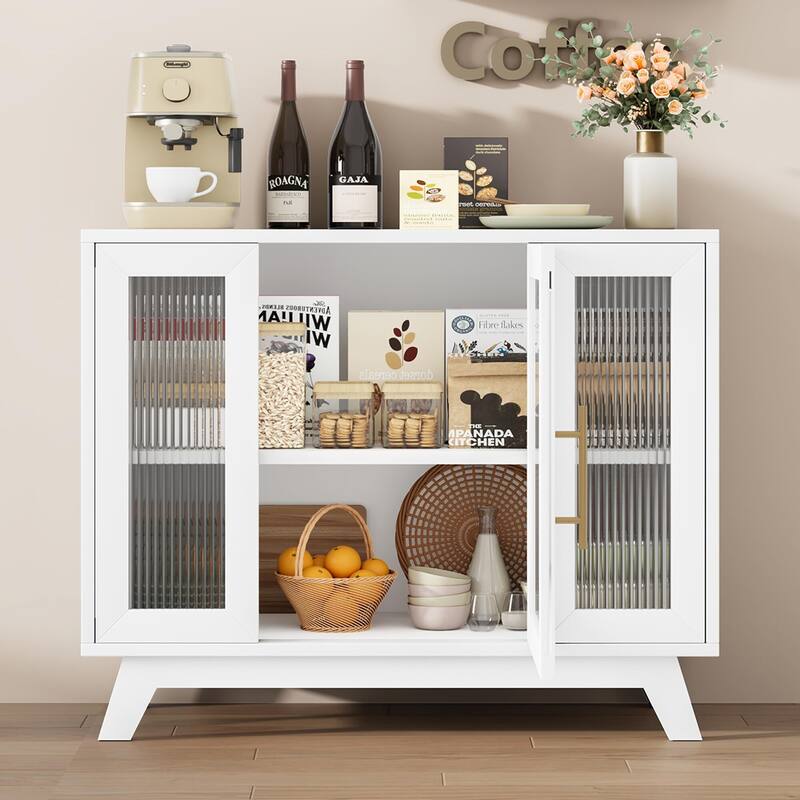 Buffet Storage Cabinet with Fluted Glass Door