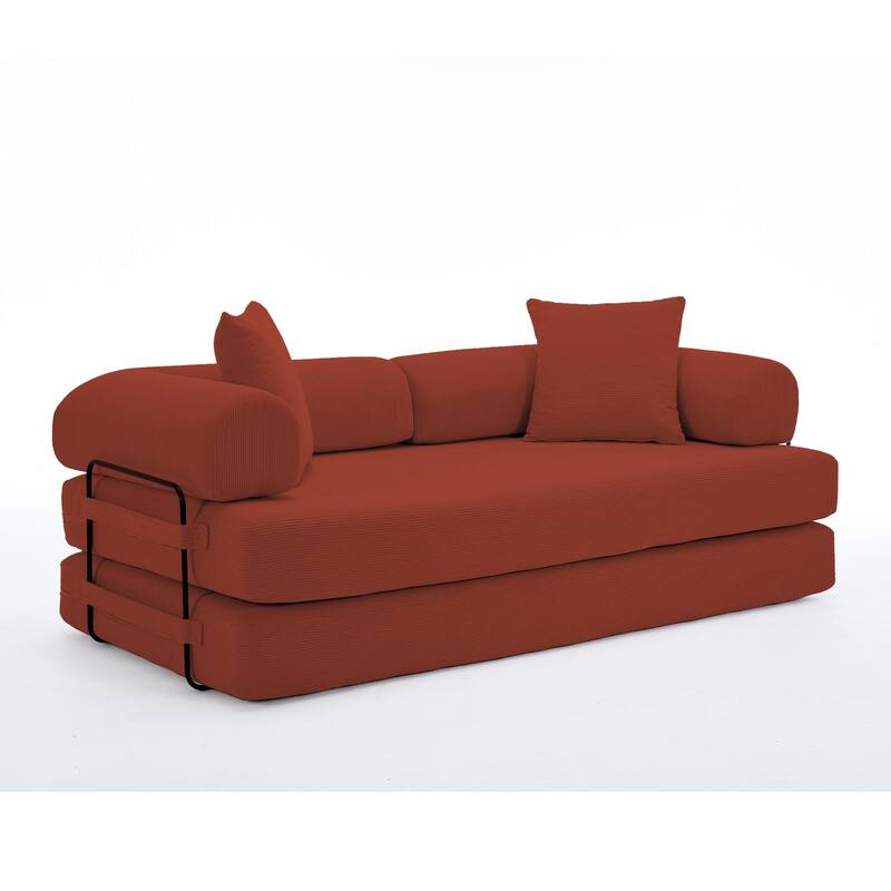 Corduroy Foldable Sofa Convertible into King Floor Bed w/ Non-Slip Pad