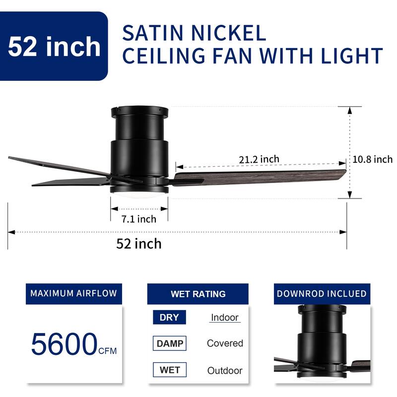 YUHAO Kaleido 48 in. Indoor Matte Black Ceiling Fans with 3-Colors Integrated LED and Dual-Finish Blades