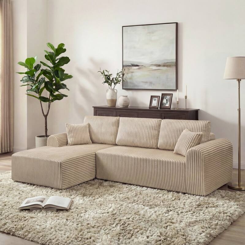 109" Cloud Sectional Sofa with Chaise, No Assembly Required - Camel - Right Facing