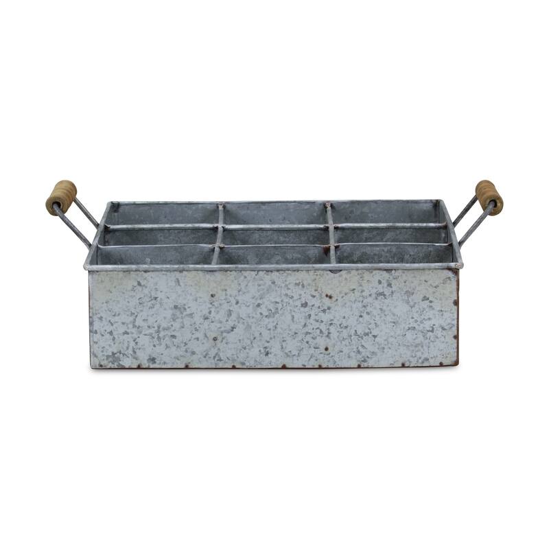 HomeRoots 12" Silver Galvanized Metal Bedside Caddy With Handles