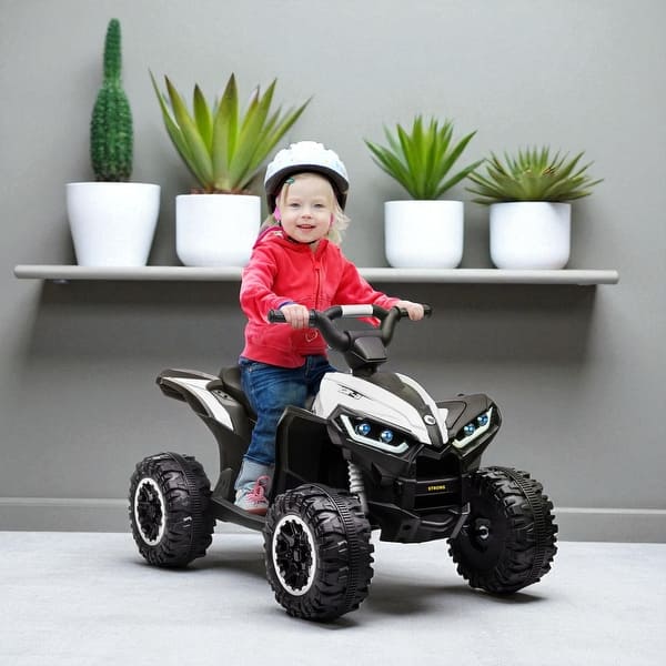 slide 2 of 24, 12V Kids Electric ATV Quad Ride-On with Music, Headlights, AUX & USB, Forward/Reverse, Steel Frame, for Ages 3-5 White