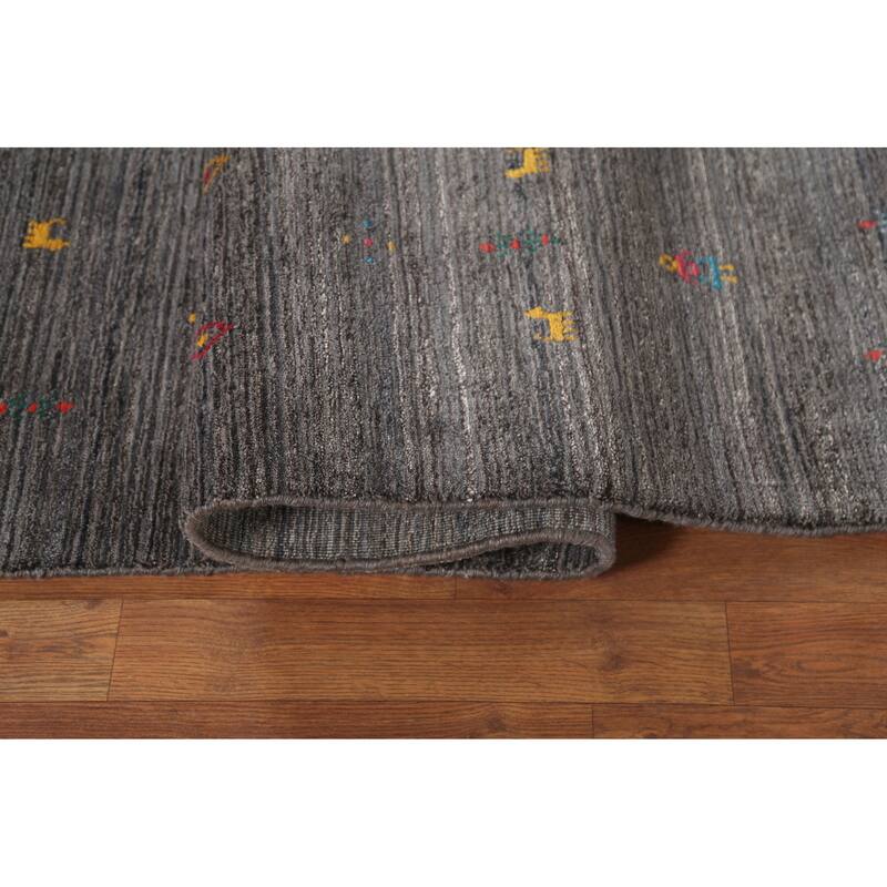 Gray Striped Gabbeh Indian Area Rug Handmade Wool Carpet - 7'10"x 9'7"