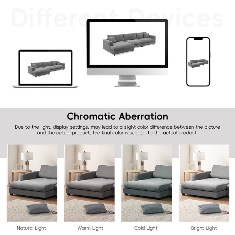 134" Corduroy Sectional Sofa with L-Shaped Cloud Couch and USB Charging & 50" Chaise (330lb Capacity)