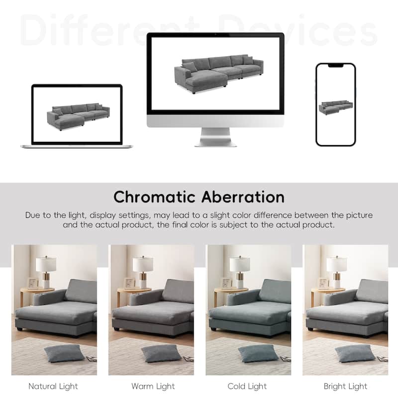 Corduroy Sectional Sofa, L Shaped Cloud Couch Deep Seat Sofa Bed
