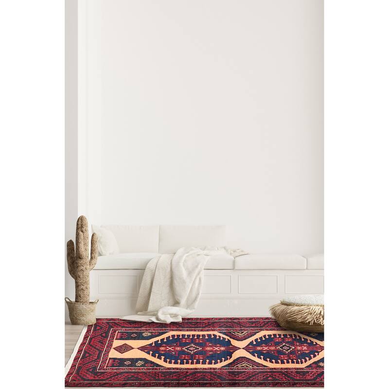 ECARPETGALLERY Hand-knotted Baluch Beige, Red Wool Rug - 3'4 x 6'1