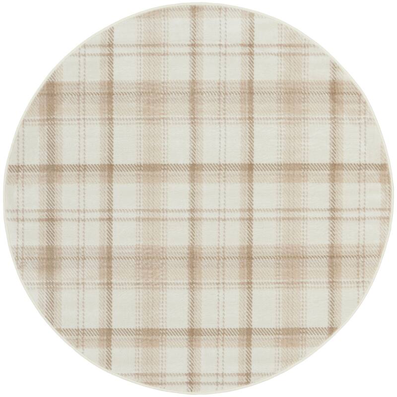 Nourison Grafix Plaid Farmhouse Area Rug - 5'3" Round - Ivory/Beige