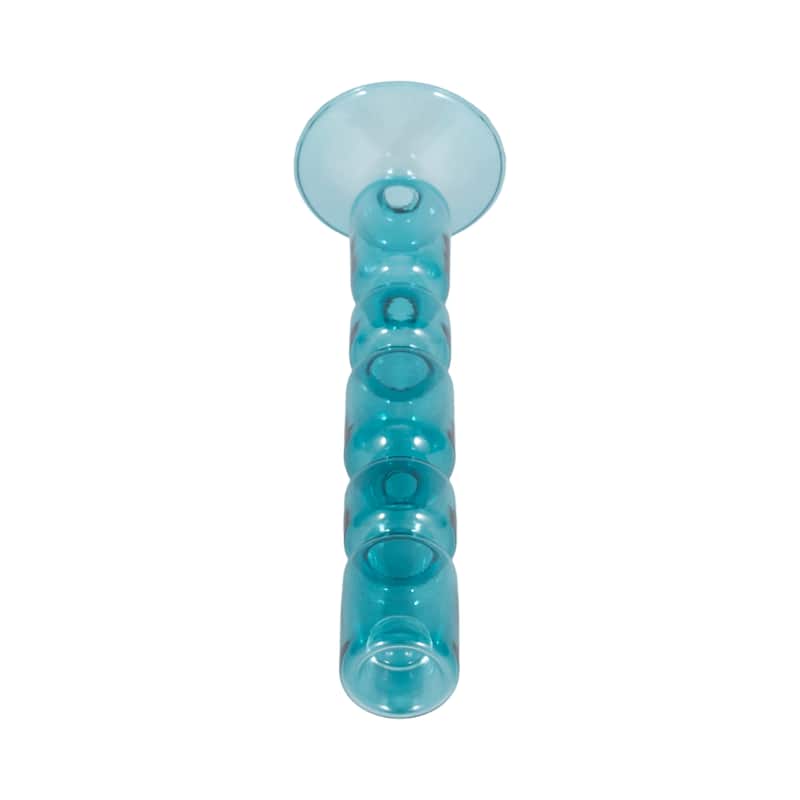 Glass Stacked Mix Bubble Taper Candle Holder - Blue