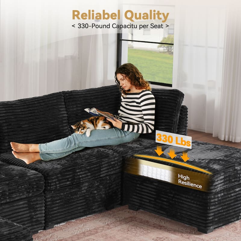 HOOOWOOO Modular Plush Corduroy Sofa Couch with Ottoman for Living Room