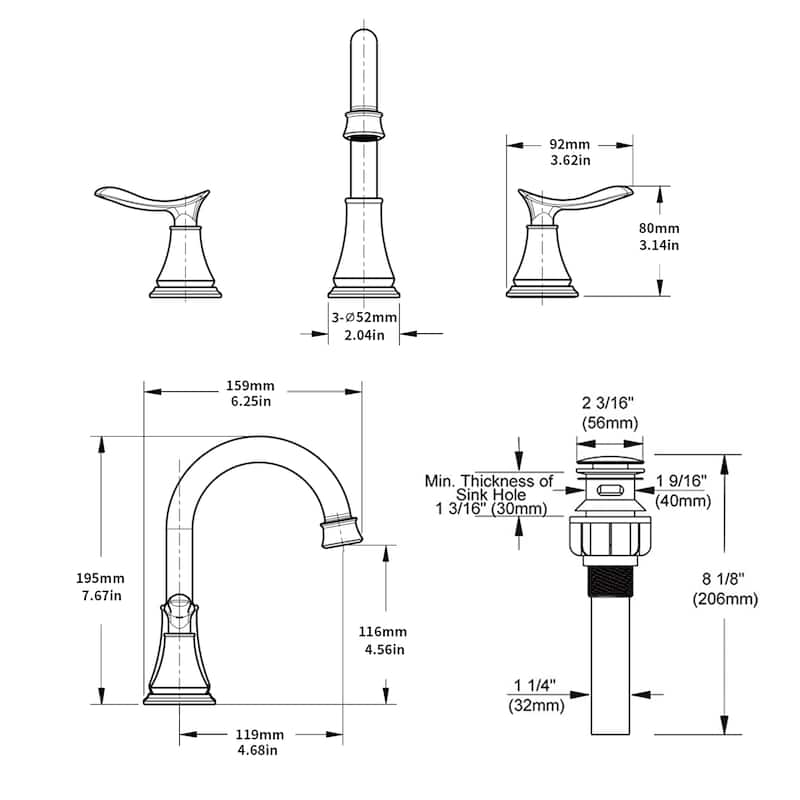 2-Handle Widespread Bathroom Sink Faucet ‎Oil-Rubbed Lavatory Faucet 3 Hole 360° Swivel Spout Vanity Sink Basin Faucets