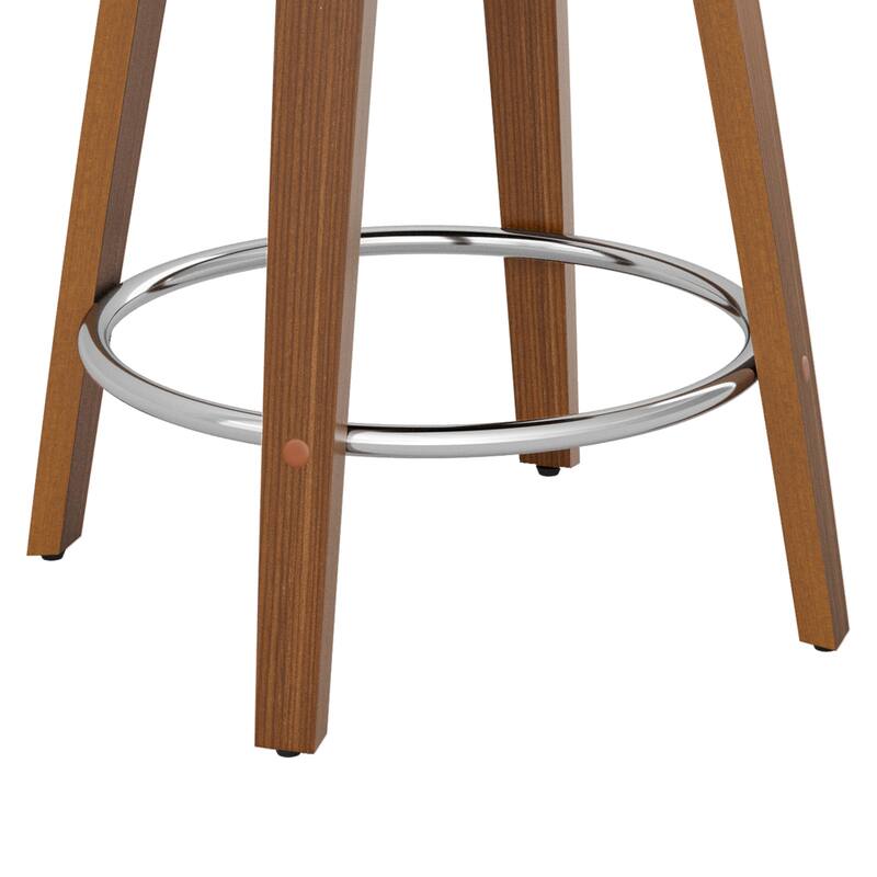 Modern Swivel Bar Stools with Curved Wood Back Upholstered Armrest Counter Stool