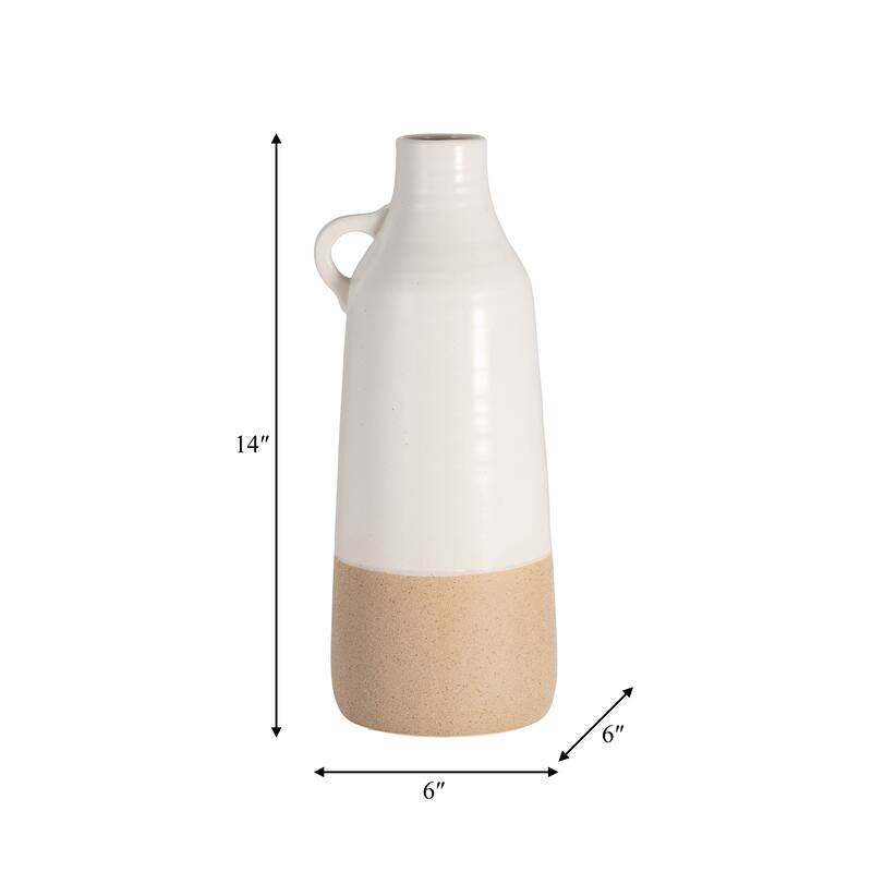 Sagebrook Home Accent White and Tan Neutral Vase, Artisanal Design, Elegant Decor Piece