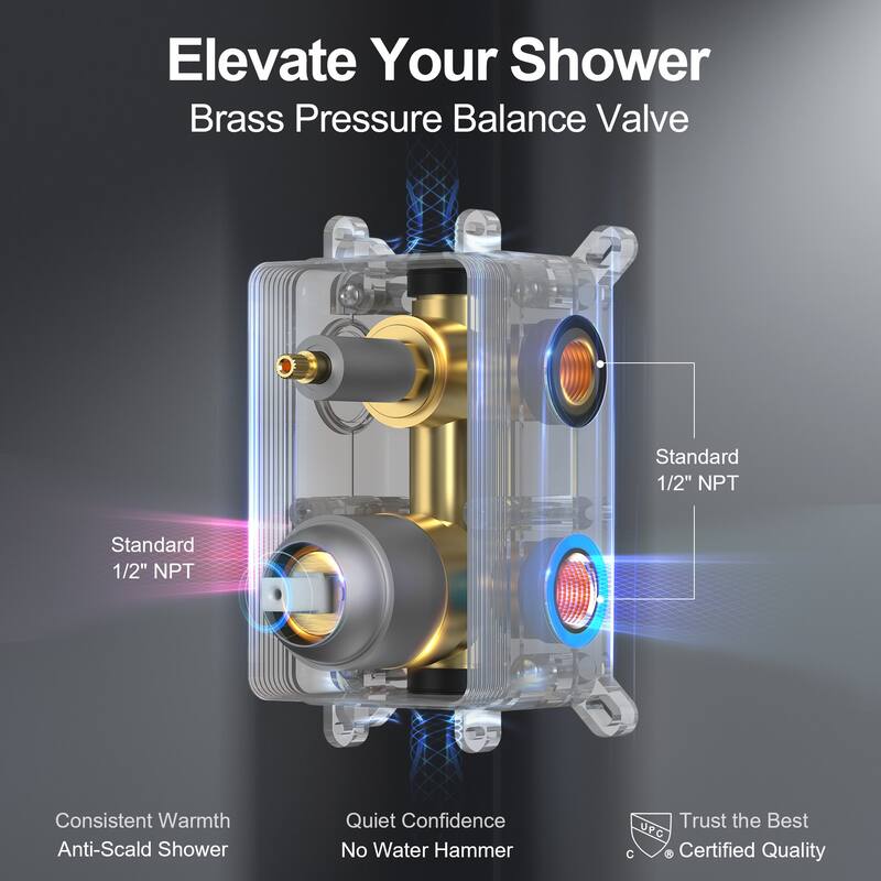 GRANDJOY 2-Spray Concealed Rain Shower System with Handheld, Wall-Mount Modern Design