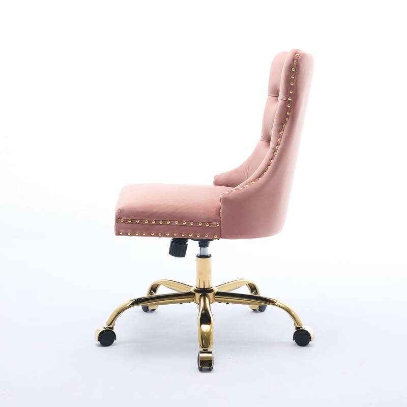 GDF Studio - Velvet Tufted Upholstered Home Office Chair with Golden Metal Base with Swivel Adjustment and Elegant Button Back