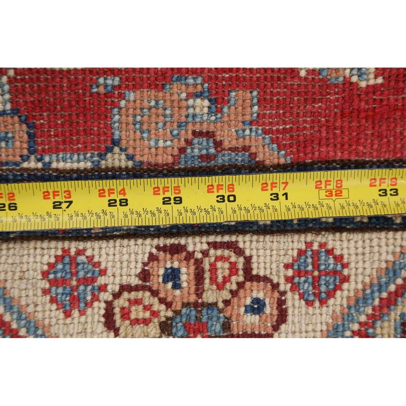 Hand Knotted Oriental 100% Wool Carpet Traditional Geometric Red Kazak Area Rug - 5' 0'' X 3' 1''