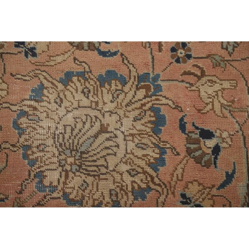 Hand Knotted Oriental 100% Wool Carpet Traditional All-Over Coral Tabriz Area Rug - 12' 6'' X 9' 2''