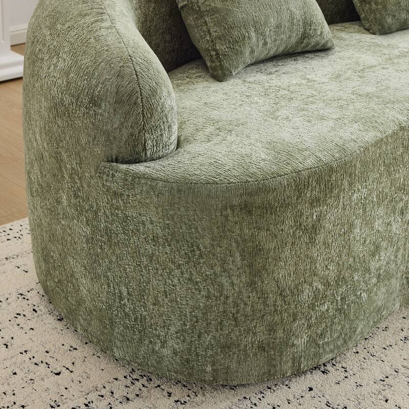 Beige Curved Loveseat Sofa With Round Armrest, Compression Couch With 2 Pillows, Cream Couch For Small Space