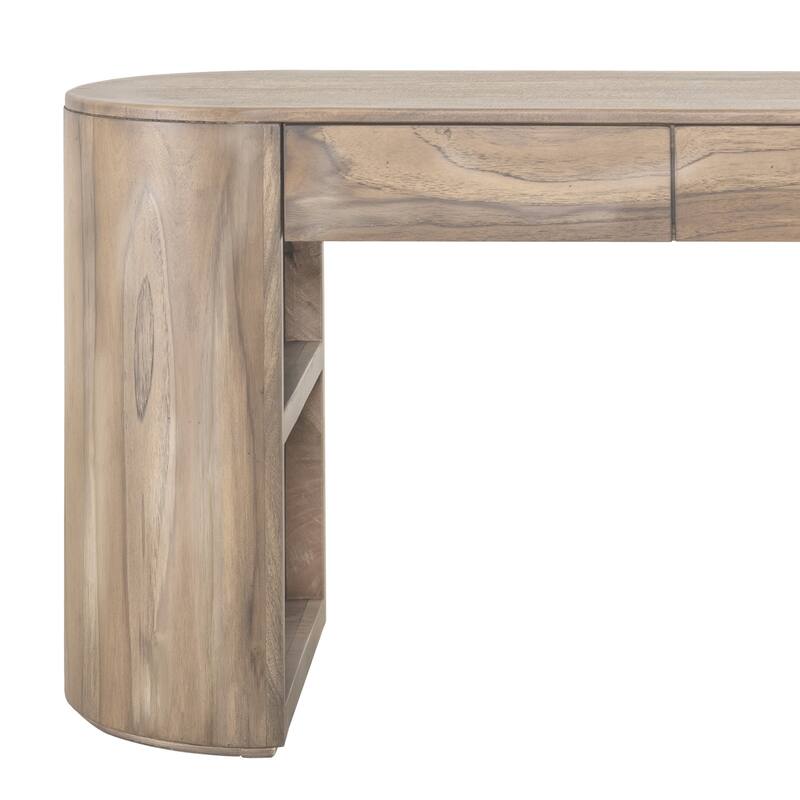 Eray Writing Desk, 2 Drawers, USB Port, Brown Teak, Mango Wood, 60 In