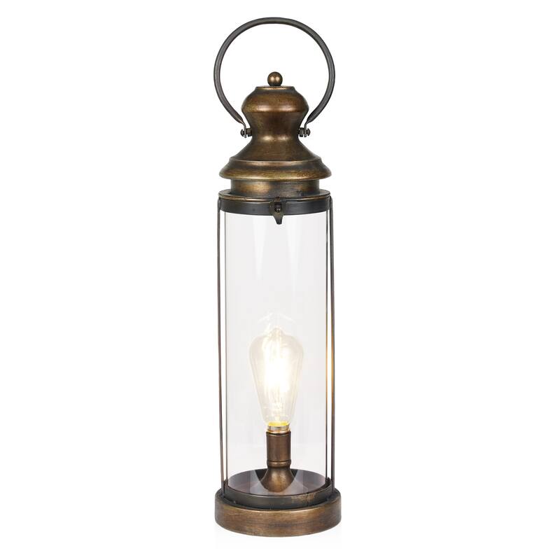 Gold Metal and Glass Lantern with Warm White LED- Large
