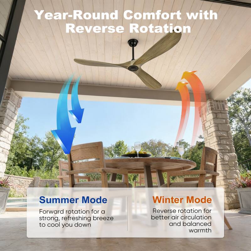 72"Large Size Solid Wood Ceiling Fan without Lights with Remote Control and Wall Switch, for Patio,Indoor,Living Room,Bedroom