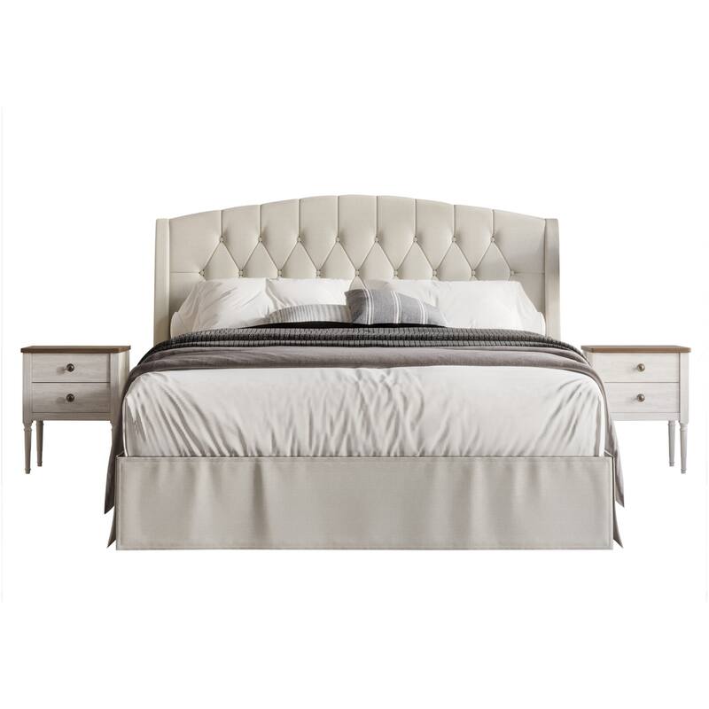 CraftPorch 3 Piece Bedroom Nightstands Set Classic Button Tufted Bed