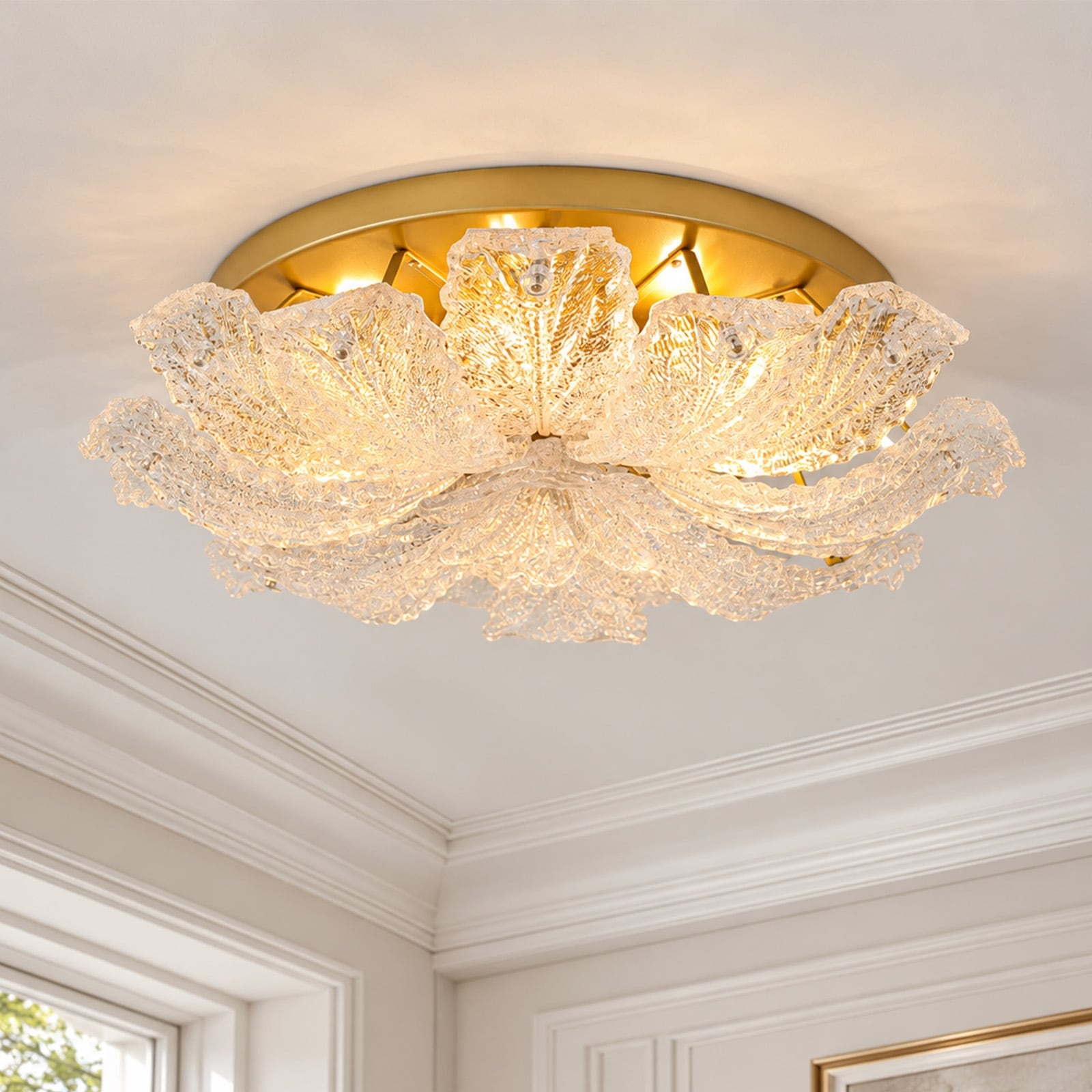 Rennnsan 24 in. 7-Light Modern Gold Murano Translucent Glass Flush Mount Ceiling Light - 23.6 in. Dia × 5.9 in. H