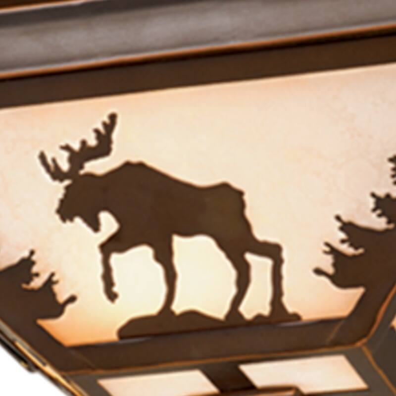 Yellowstone Bronze Rustic Moose Tree Square Outdoor Flush Mount Ceiling Light - 14-in W x 5.75-in H x 14-in D