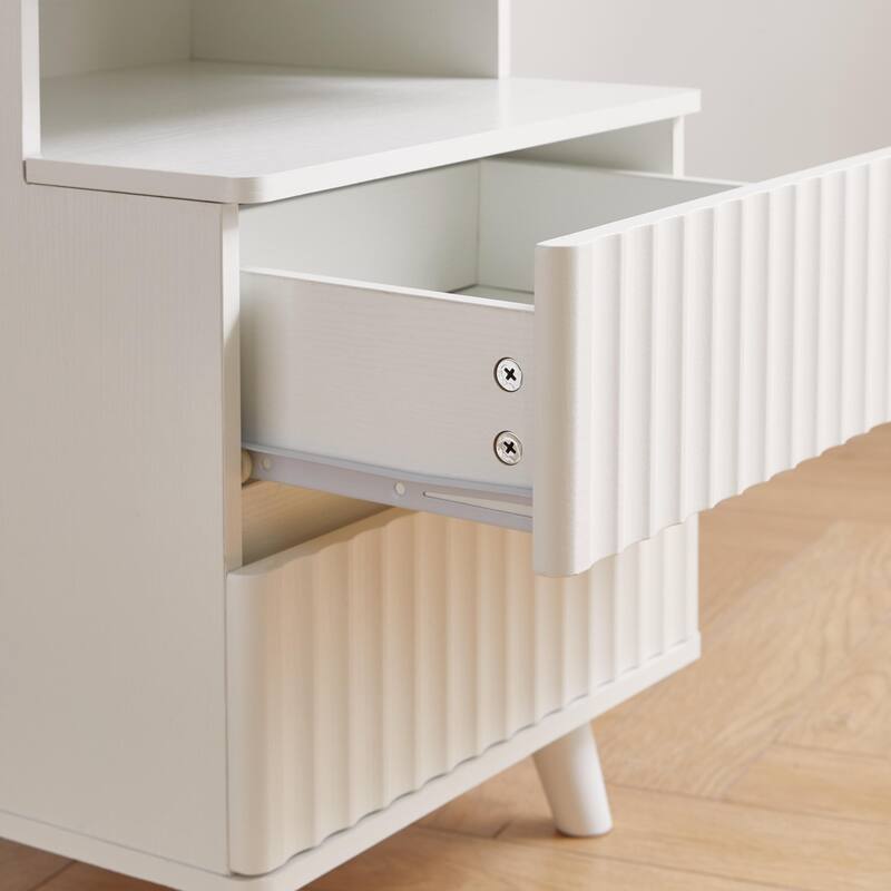 Modern Bedside Table with Gun Drawer,Bedside Table with Charging Station, 2 Drawers and Open Shelf,Side Table for Bedroom