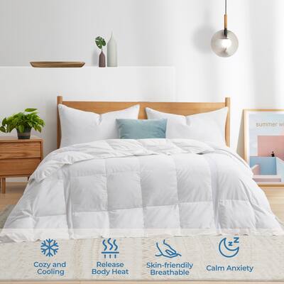 Lightweight Breathable Cooling White Down Comforter, Mesh Design Oversized Blanket