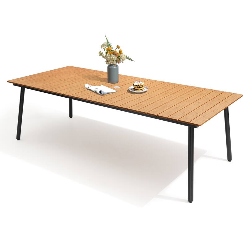 94.5in Outdoor Patio Rectangle Aluminum Wood-Like Dining Table with Umbrella Hole