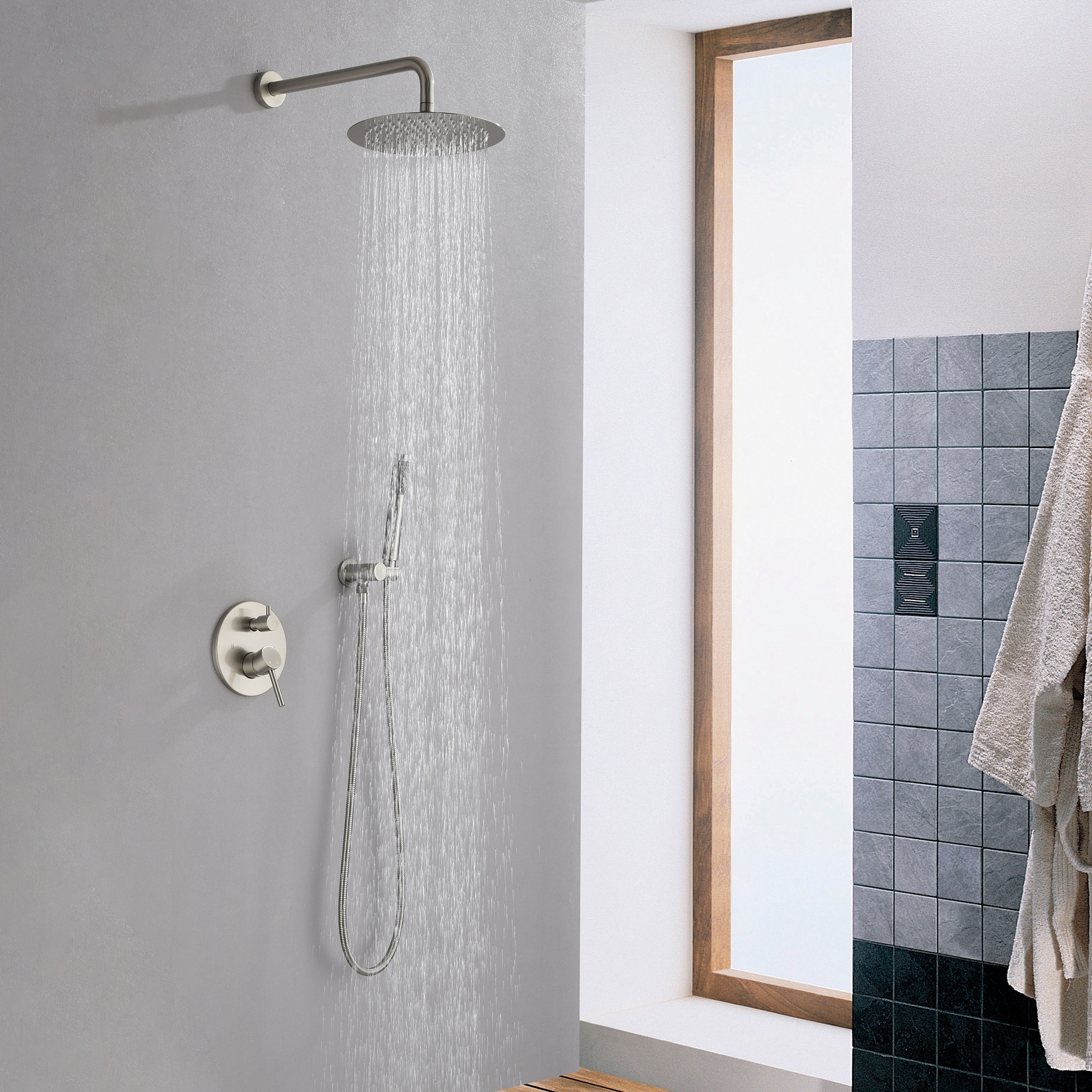 EPOWP Brushed Nickel Bathroom Shower System with Rough-In Valve