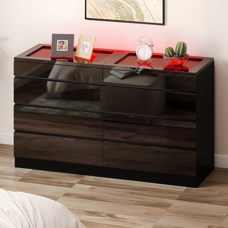 Moasis 4/8 Drawer Dresser Chest of Drawers Tempered Glass Top With LED Light